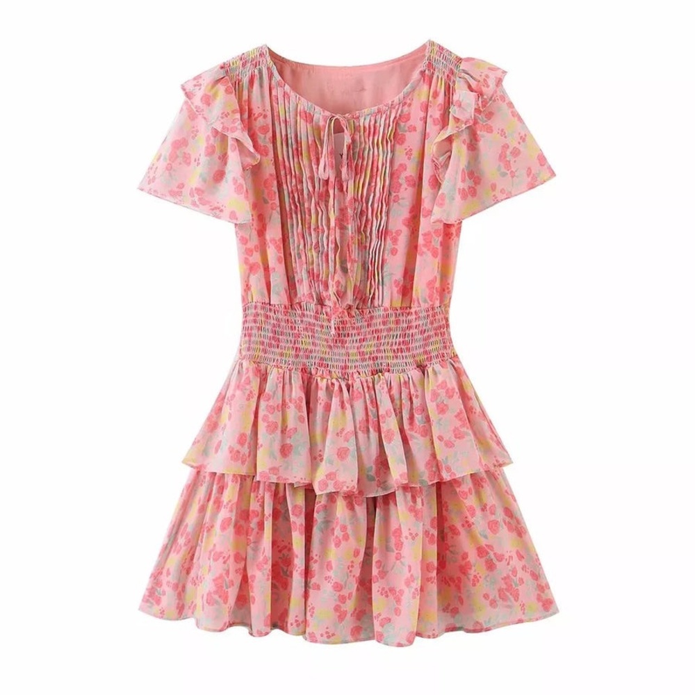 Tania floral ruched ruffled dress Valevi baby boutique